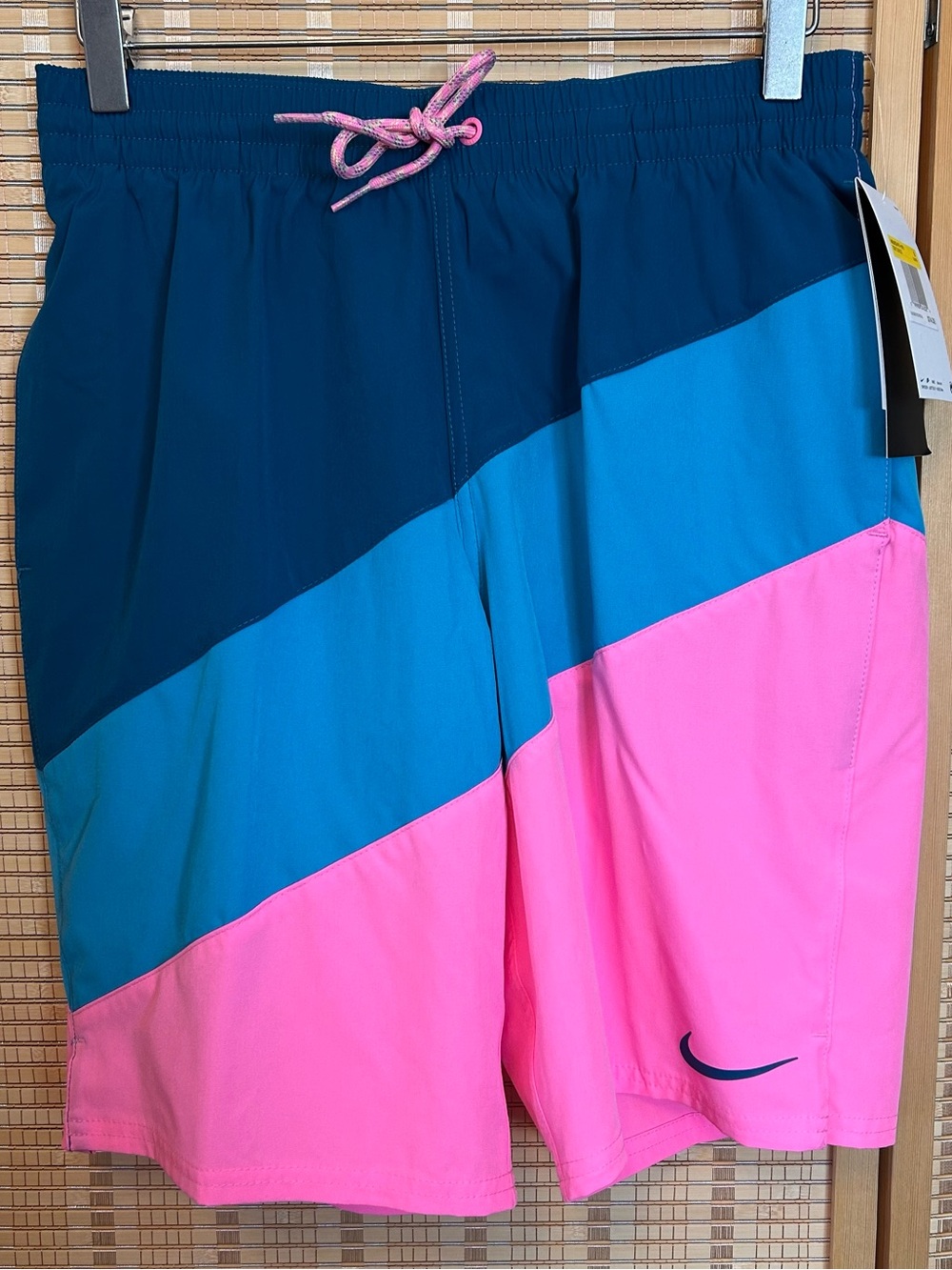 Nike Mens Swim Trunks Teal Green Pink color block Brief Liner Small NWT